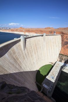 vertical view of famous Glen Dam in Page, Arizona, USA 