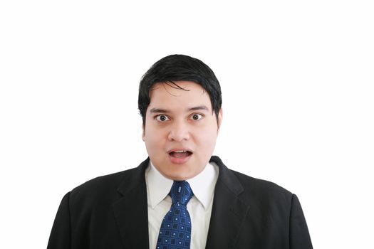 Shocked businessman isolated on a white background.