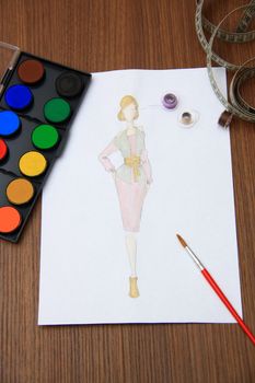 the collection of fashion drawings on clothes with colored pencils