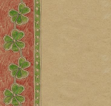 boart seamless pattern with a pencil hatching on craft. Ornate a three leaves clover