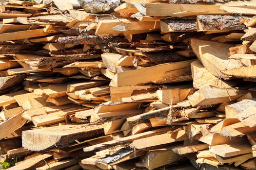 the firewood pile of wood cuttings for heating