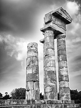 Photo in s/w from the Temple of Apollo on the Monte Smith in Rodos town on the island of Rhodes.