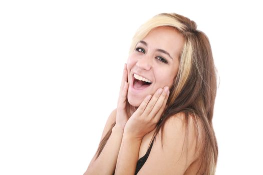 Smiling woman isolated on white background