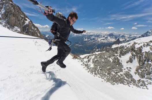 mountaineer on a Italian glacier (Mont Blanc Massif, Italian Alps)