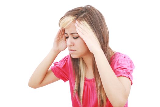 Woman with terrible headache or big problem