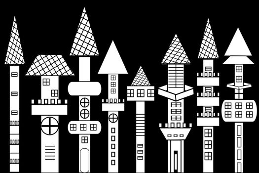 Doodle castle, stylized houses