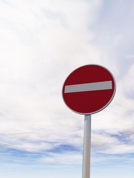 do not enter - roadsign under cloudy blue sky - 3d illustration