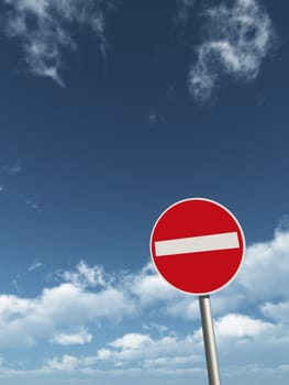 do not enter - roadsign under cloudy blue sky - 3d illustration