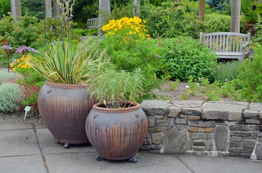 Two ceramic garden pots on the patio