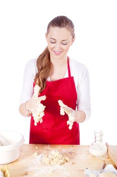 beautiful woman is baking cookies for christmas isolated