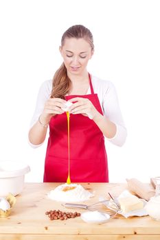 beautiful woman is baking cookies for christmas isolated
