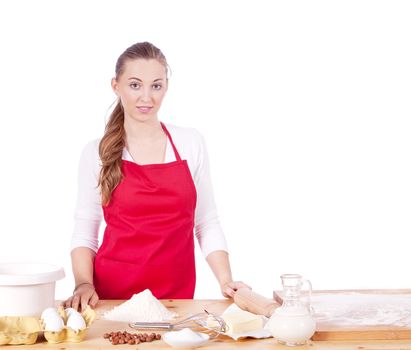 beautiful woman is baking cookies for christmas isolated