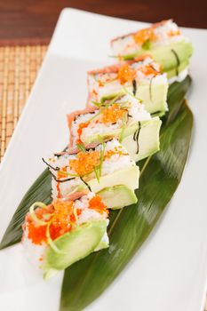 tasty sushi with avocado