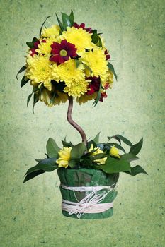 Bouquet from chrysanthemums as a tree on a green background