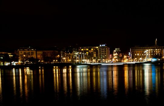 Picture of nightscene in Bergen city with lots of colours
