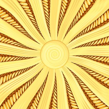 Golden sunburst background with rays and beams. High resolution 3D image