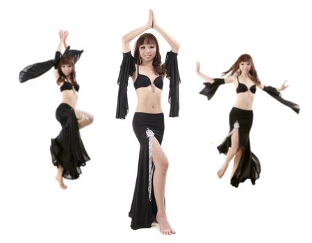 Belly dancing performance on white background