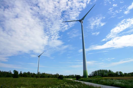 Wind turbines on a background of  blue sky