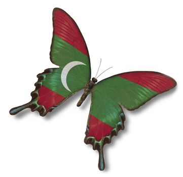 Maldives flag on butterfly isolated on white