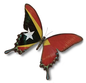 East Timor flag on butterfly isolated on white