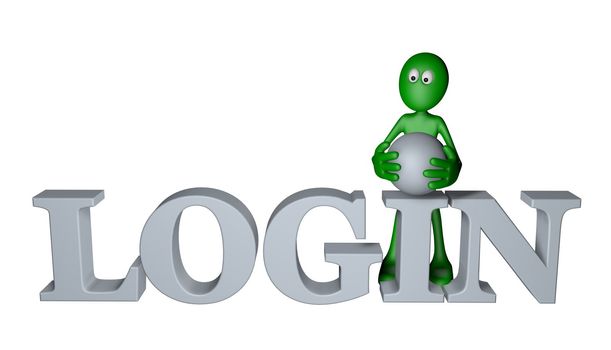 green guy and the word login - 3d illustration