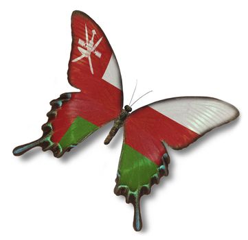 Oman flag on butterfly isolated on white