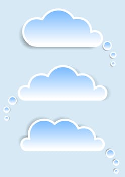 set of isolated clouds on a blue background