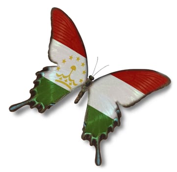 Tajikistan flag on butterfly isolated on white