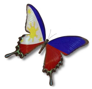 Philippines flag on butterfly isolated on white