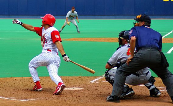 Batter and Umpire Watching the ball, Shane Victorino, Phillies Outfielder in his minor league uniform