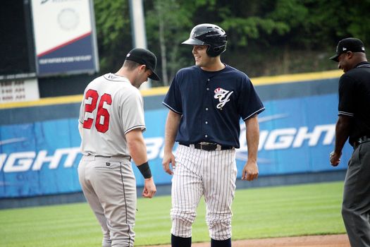 SCRANTON, PA - MAY 24: Scranton Wilkes Barre Yankees batter Jesus Montero stands on first base during a game against the Indianapolis Indians at PNC Field on May 24, 2011 in Scranton, PA.