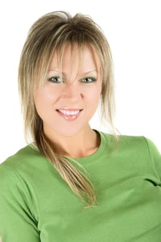 Pretty blond woman isolated on a white background