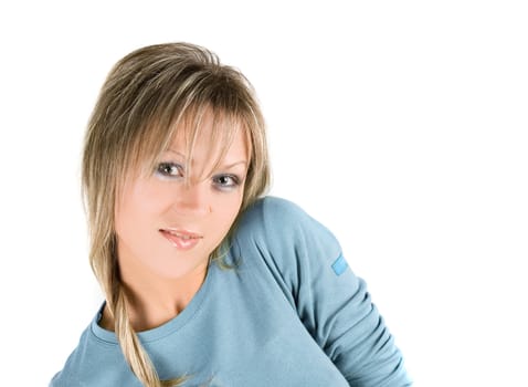 Pretty blond young woman isolated on a white background