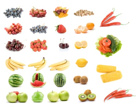 Set of fruits and vegetables isolated on white background
