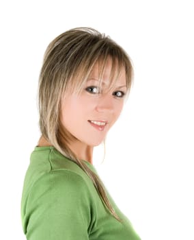 Pretty blond woman isolated on a white background