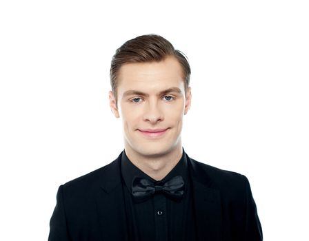 Closeup portrait of charming young man. All on white background