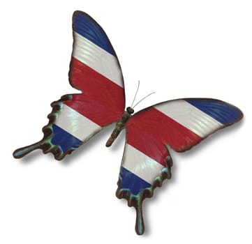 Costa Rica flag on butterfly isolated on white