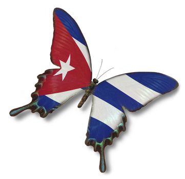 Cuba flag on butterfly isolated on white