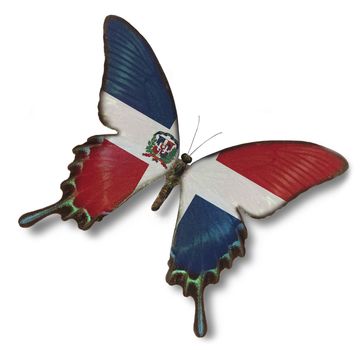 Dominican Republic flag on butterfly isolated on white