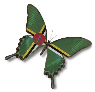 Dominica flag on butterfly isolated on white