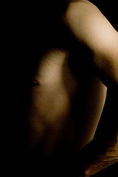 sexy fit naked male body on black background low key