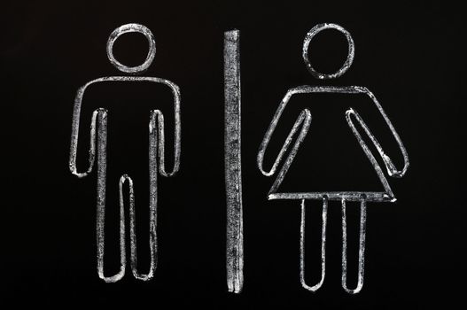 Men and women symbols drawn on a blackboard background