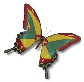 Grenada flag on butterfly isolated on white