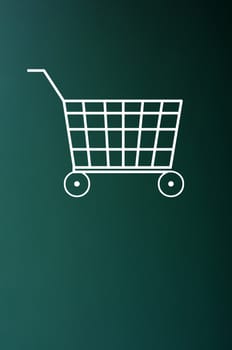 Shopping cart drawn with white chalk on a green chalkboard