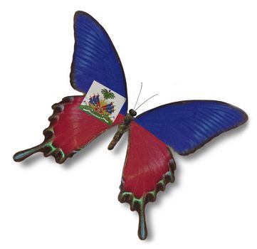Haiti flag on butterfly isolated on white