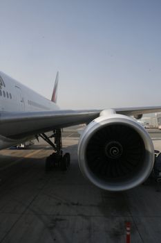 Arcraft engine with wing at the airport of Dubai
