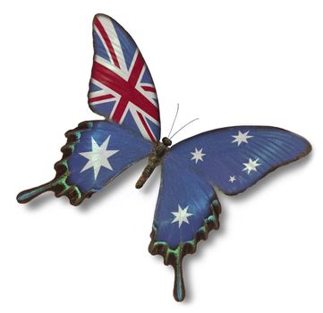 Australia flag on butterfly isolated on white