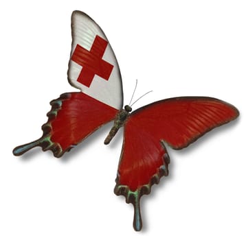Tonga flag on butterfly isolated on white