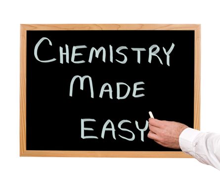 Chemistry made easy is written in chalk on a chalkboard.
