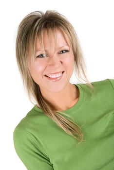 Pretty blond woman isolated on a white background